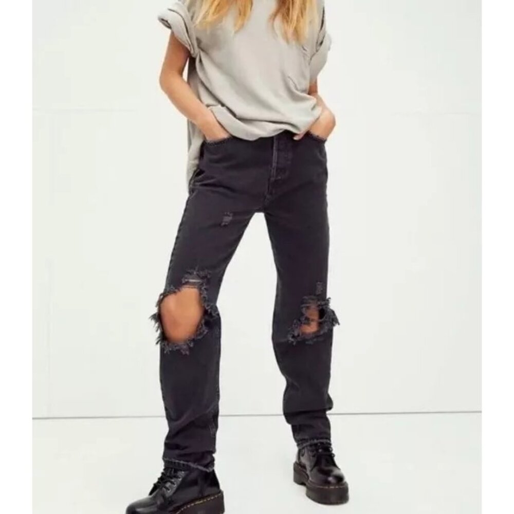 We the Free The Lasso High Waist Straight Leg Jeans Washed Black Purple